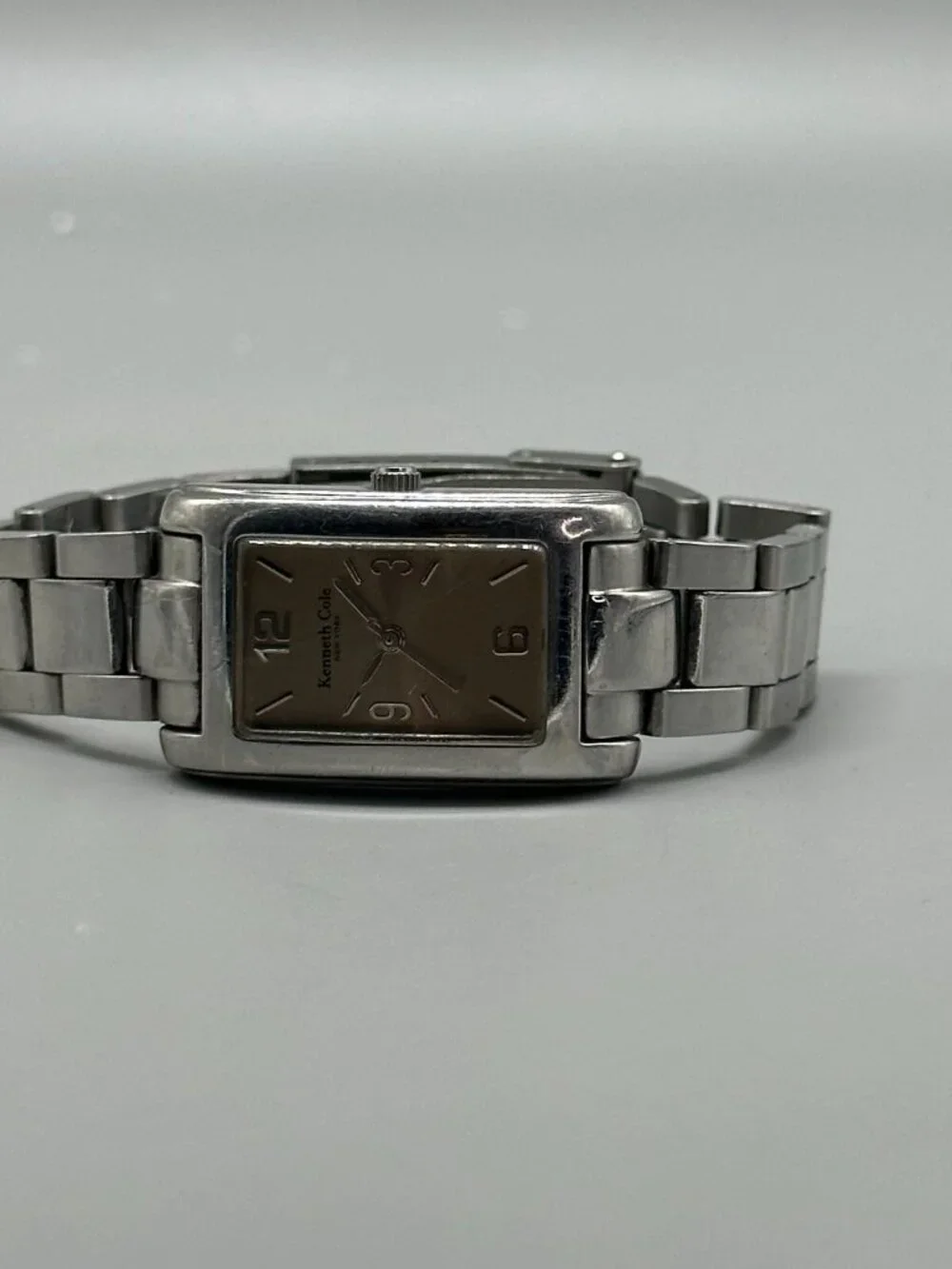 3/$30 Kenneth Cole Women Tank Watch Silver Tone Brown Dial New Battery 6.25